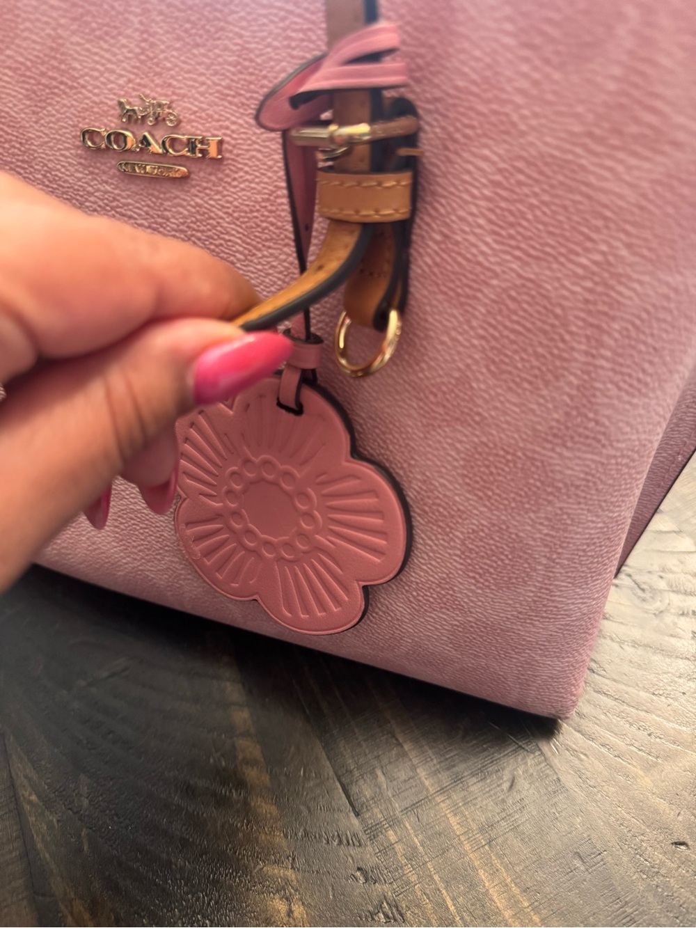 Coach Pink Logo Tote with Brown Leather Trim and Card Case - Picture 8 of 8